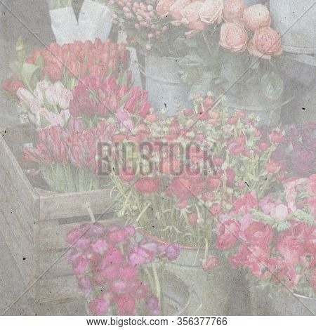 Square Format . Textured Stylish Old Paper Background, Square, Design Card From Bouquet Of White Pin