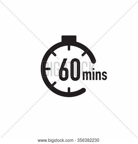 60 Minutes Timer, Stopwatch Or Countdown Icon. Time Measure. Chronometr Icon. Stock Vector Illustrat