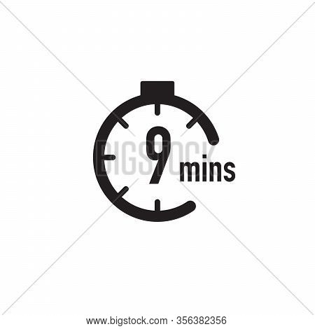 9 Minutes Timer, Stopwatch Or Countdown Icon. Time Measure. Chronometr Icon. Stock Vector Illustrati