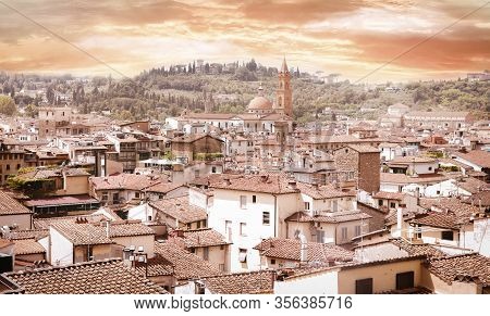 Santa Maria Del Fiore. Panorama. Italy, Florence. The Concept Of Tourism, Travel, Leisure. Mixed Med