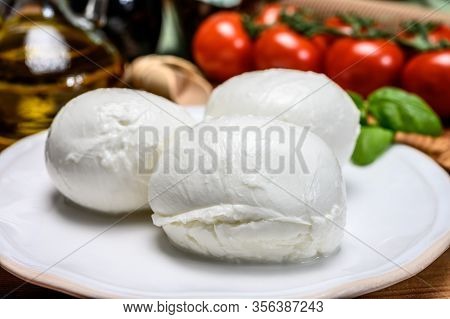 Cheese Collection, White Mozzarella Cheese Balls For Salad Or For Appetizer Snacks From Italian Deli