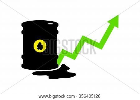Vector Sign Of Oil. Statistics Up. Black Symbol Petroleum Isolated On White Background. Barrel Silho