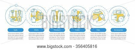 Mens Fashion Vector Infographic Template. Clothes. Suits, Shirts, Trousers, Coats, Hats, Accessories