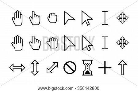 Set Pointer Cursor Icons. Arrow Web Cursors, Digital Hand Pointers Pictograms. Clicking And Grab Han