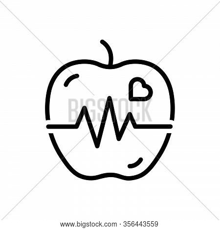 Black Line Icon For Vital Crucial Healthy Beat Cardiology Diet Apple Fruit Necessary Fresh Life-and-