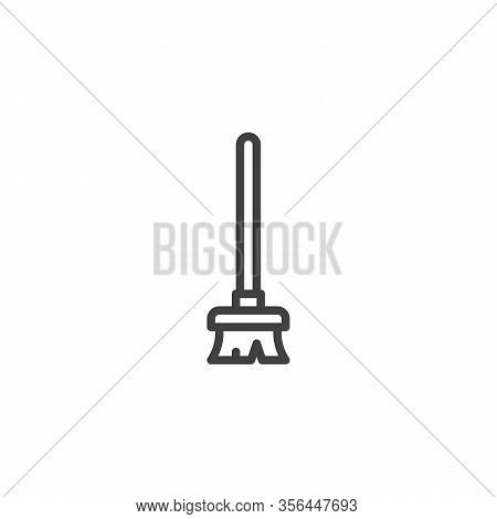 Sweeping Broom Line Icon. Linear Style Sign For Mobile Concept And Web Design. Cleaning Mop Outline 