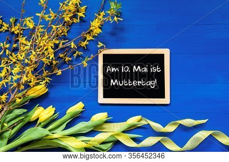Spring Flowers Decoration, Branch, Blackboard, Muttertag Means Mothers Day