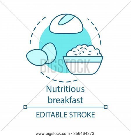 Nutritious Breakfast Concept Icon. Diet Food. Healthy Meal. Nourishing Food. Bread, Eggs, Cereal. Ba