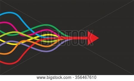 Vector Illustration. Colorful Lines Intertwined In Arrow. Dimensions 16:9.