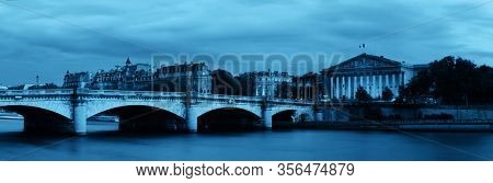 Paris River Seine panorama with Pont de la Concorde and Assemblee Nationale