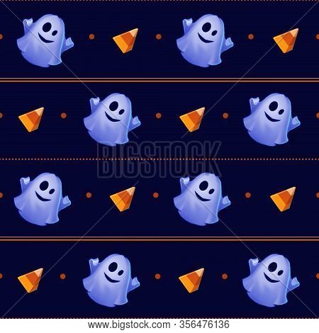 Seamless Halloween Pattern With Sweet Corn And Ghosts