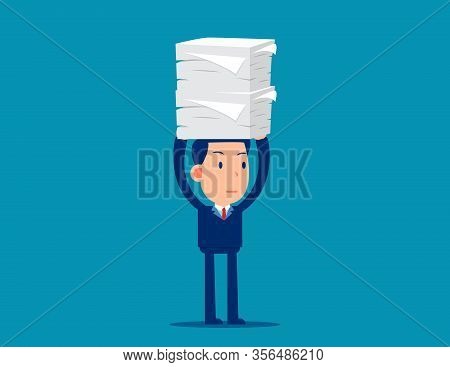 A Lot Of Documents. Workload Concept. Cute Business Cartoon Vector Style.