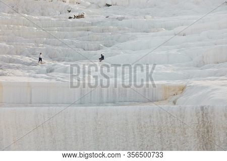 Details Of White Carbonate Mineral Rocks Made By Water Flow At Pamukkale Near Archelological Site Hi