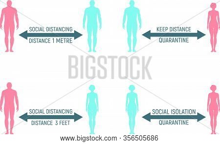Silhouette People, Human Stand, Coronavirus Social Distancing, Flat Vector Illustration. Design For 