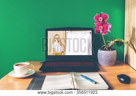 Young Woman Using Flipchart For Online Business At House Office - Remote Smart Working And Technolog