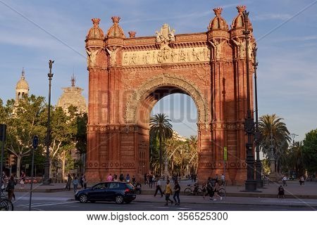 Barcelona, Spain - May 15, 2017: View Of The The Arc De Triomf. It Was Built By Architect Josep Vila