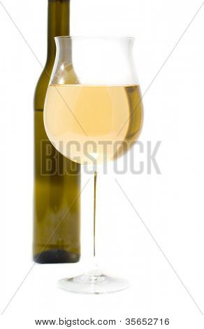 Flaske vin og glas med en vin