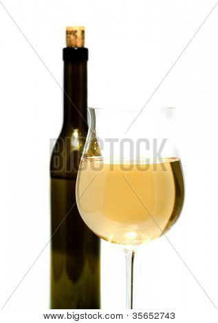 Flaske vin og glas med en vin
