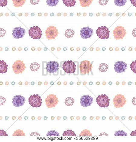 Floral Seamless Vector Pattern Background. Bright Abstract Rows Of Scabious Bloom Illustration. Wild