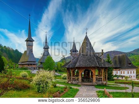 Traditional Maramures Wooden Architecture Of Barsana Monastery, Romania