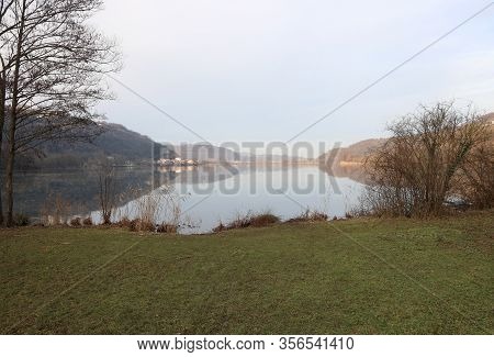 Landscape Of Little Lake Called Lago Di Fimon In Italian Language In Italy In Winter