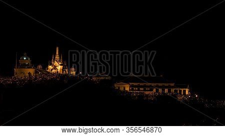 Beautiful Night Light Phra Nakhon Khiri At Phetchaburi Thailand. The Ancient Royal Palace On The Mou