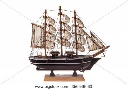 Minuature Wooden Ship Model, Isolated On White
