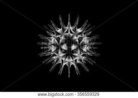 Virus (covid-19) Isolated On A Black In 3d Rendering. A Dangerous Non-cellular Infectious Agent That