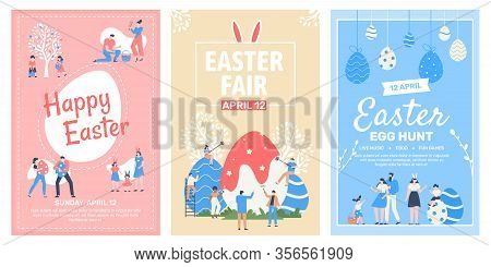 Easter Event Fair Flyer. Happy Easter Celebrating Event Posters, Spring Holiday Fair, Family Spring 
