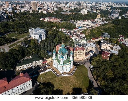 Aerial Top View To St Andrew Church In Kiev