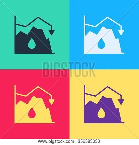 Pop Art Drop In Crude Oil Price Icon Isolated On Color Background. Oil Industry Crisis Concept. Vect