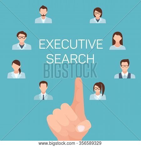 Human Recources Manager Hand Choosing Job Candidates Flat Cartoon Banner Vector Illustration. Hiring