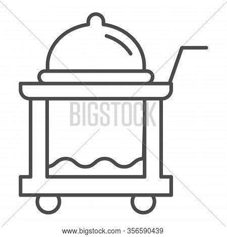 Breakfast Food Tray Thin Line Icon. Covered Cart With Table And Platter Symbol, Outline Style Pictog