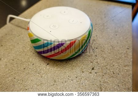Seattle, Wa/usa-9/15/19: An Amazon Alexa For Sale An Amazon Bookstore.  Amazon Alexa, Known As Alexa