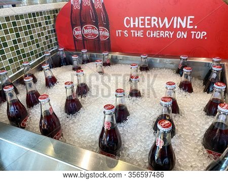 Orlando, Fl/usa-12/10/19: A Bin Of Iced Down Cheerwine Soft Drink At A Pdq Restaurant In Orlando, Fl