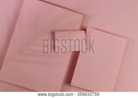Mosk Up. Abstract Paper Pastel Color Background. Three Cards Of Different Sizes On A Paper Backgroun