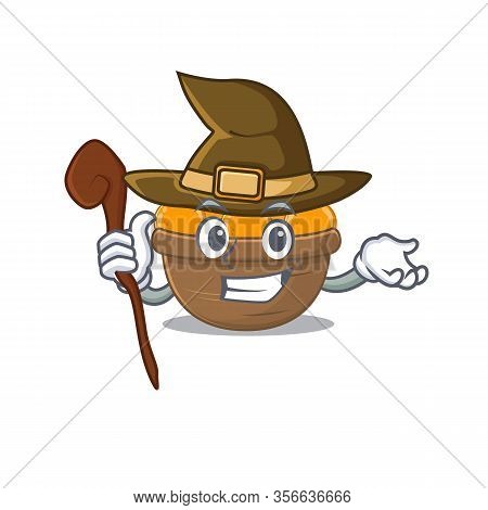 Cute And Sneaky Witch Orange Fruit Basket Cartoon Design Style