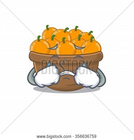 A Crying Orange Fruit Basket Cartoon Mascot Design Style
