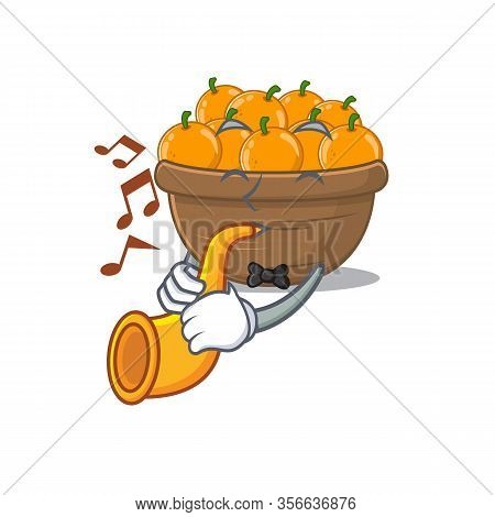 Orange Fruit Basket Cartoon Character Design Playing A Trumpet