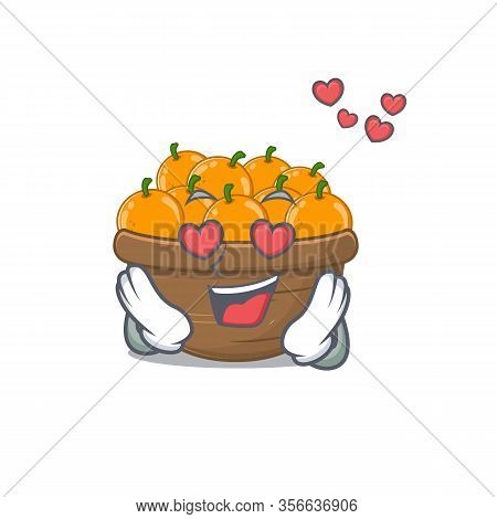 Cute Orange Fruit Basket Cartoon Character Showing A Falling In Love Face