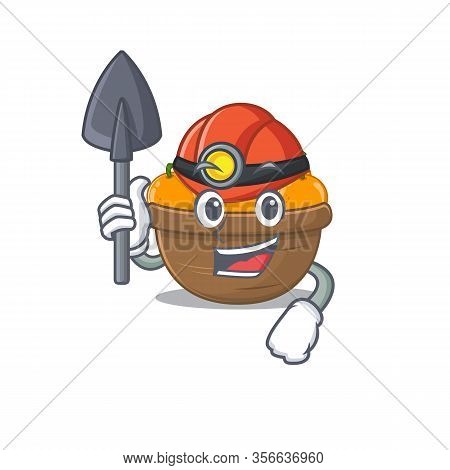 Cool Miner Worker Of Orange Fruit Basket Cartoon Character Design