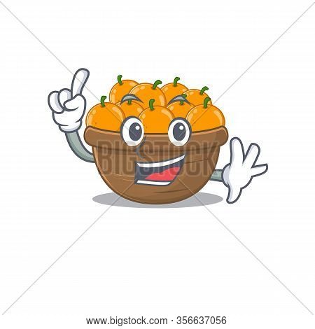 One Finger Orange Fruit Basket In Mascot Cartoon Character Style