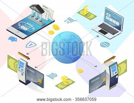Flyer Internal Transfer Service To Bank Card. Banner Successful Development Internet Banking Securit