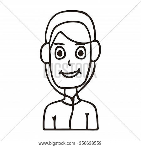 Young Man Listening To Music With Headphones. White Background Isolated Outline Stock Vector Illustr