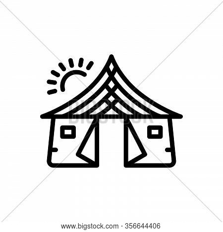Black Line Icon For Tent Awning Canopy Tabernacle Lodgement Pavilion Camp Marquee