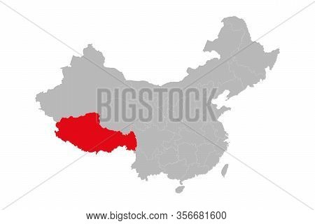 Xizang Province Highlighted On China Map. Gray Background. Asian Country.