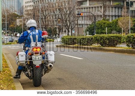 Police Traffic At Motorcycle, Tokyo, Japan