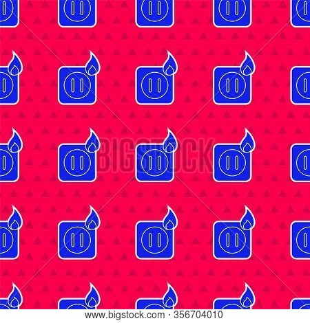 Blue Electric Wiring Of Socket In Fire Icon Isolated Seamless Pattern On Red Background. Electrical 