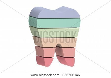 Multi Colors Or Rainbow Tooth Is Slice To Small Part And Flying In The Air - Dental Cartoon 3d Rende