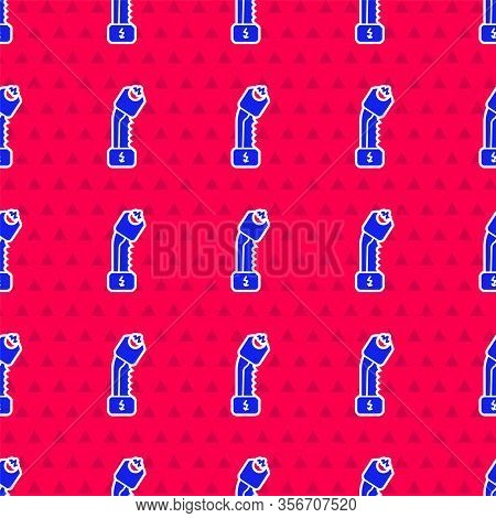 Blue Police Electric Shocker Icon Isolated Seamless Pattern On Red Background. Shocker For Protectio